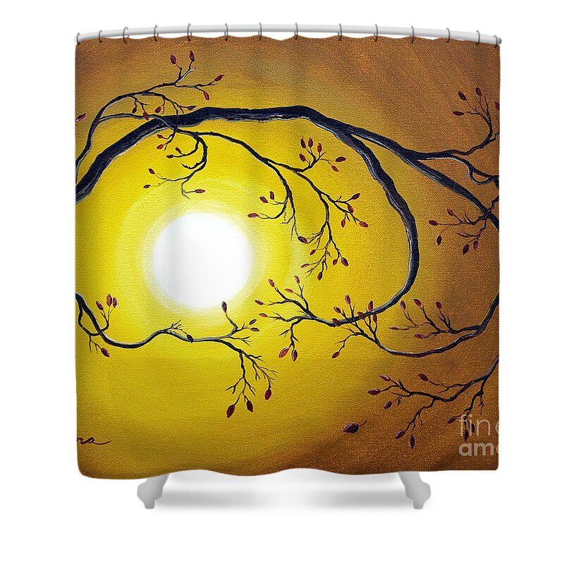 Zen Shower Curtain featuring the painting Swirling Branch in Autumn Glow by Laura Iverson