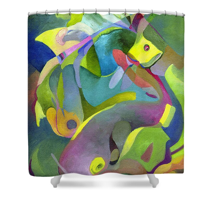 Fish Shower Curtain featuring the painting Swirling Fish by Sally Trace