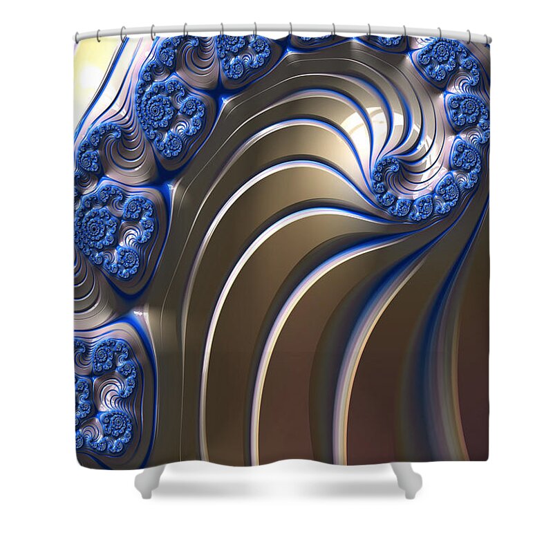 Digital Art Shower Curtain featuring the digital art Swirly Blue Fractal Art by Bonnie Bruno