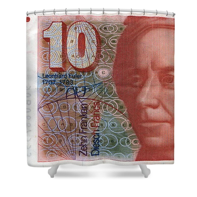 Swiss Franc Shower Curtain featuring the digital art Swiss Franc by Super Lovely