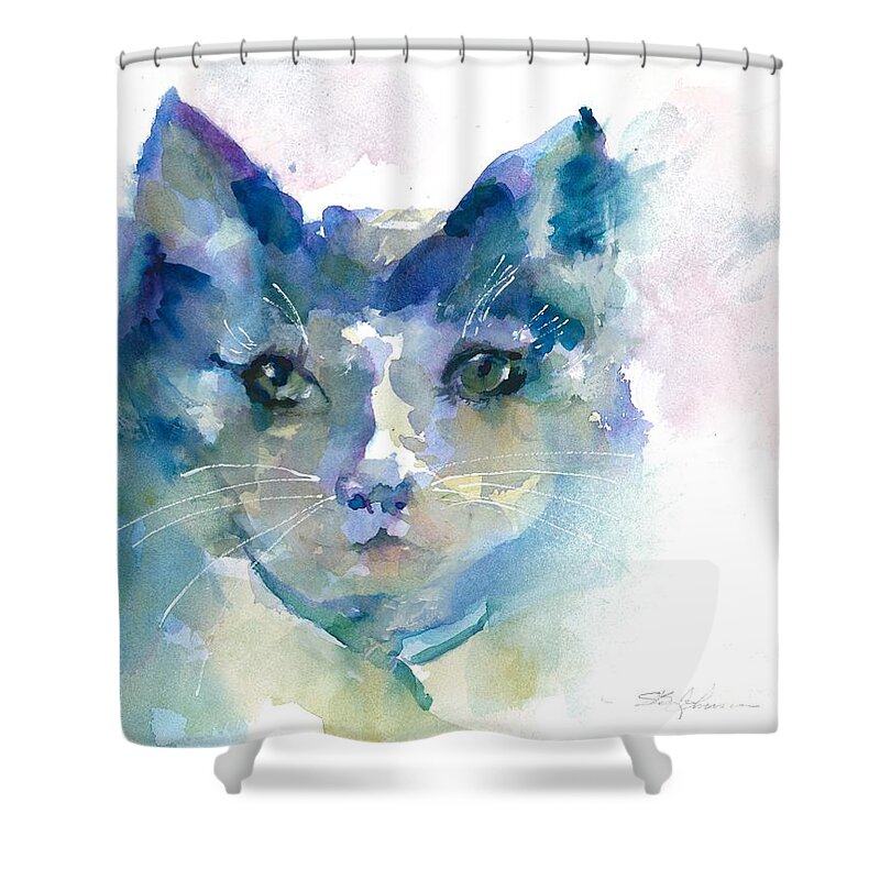 Cat Shower Curtain featuring the painting Sybil by Susan Blackaller-Johnson