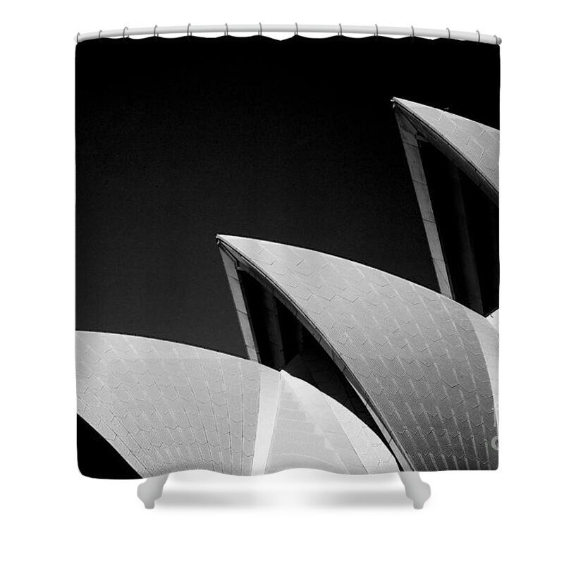 Sydney Opera House Iconic Building Black And White Monochrome Shower Curtain featuring the photograph Sydney Opera House by Sheila Smart Fine Art Photography