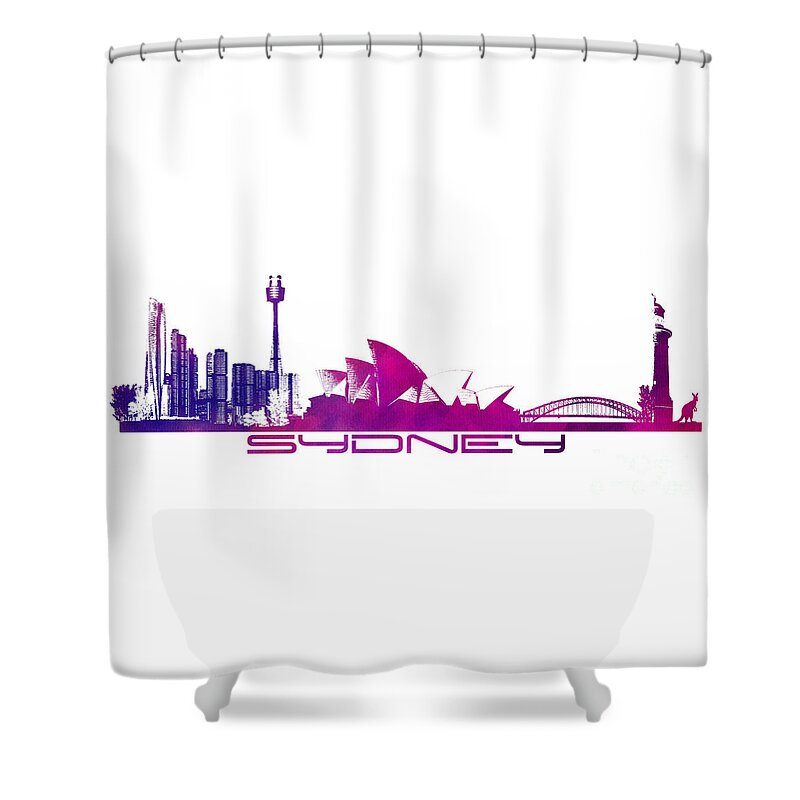 Sydney Shower Curtain featuring the digital art Sydney skyline purple by Justyna Jaszke JBJart