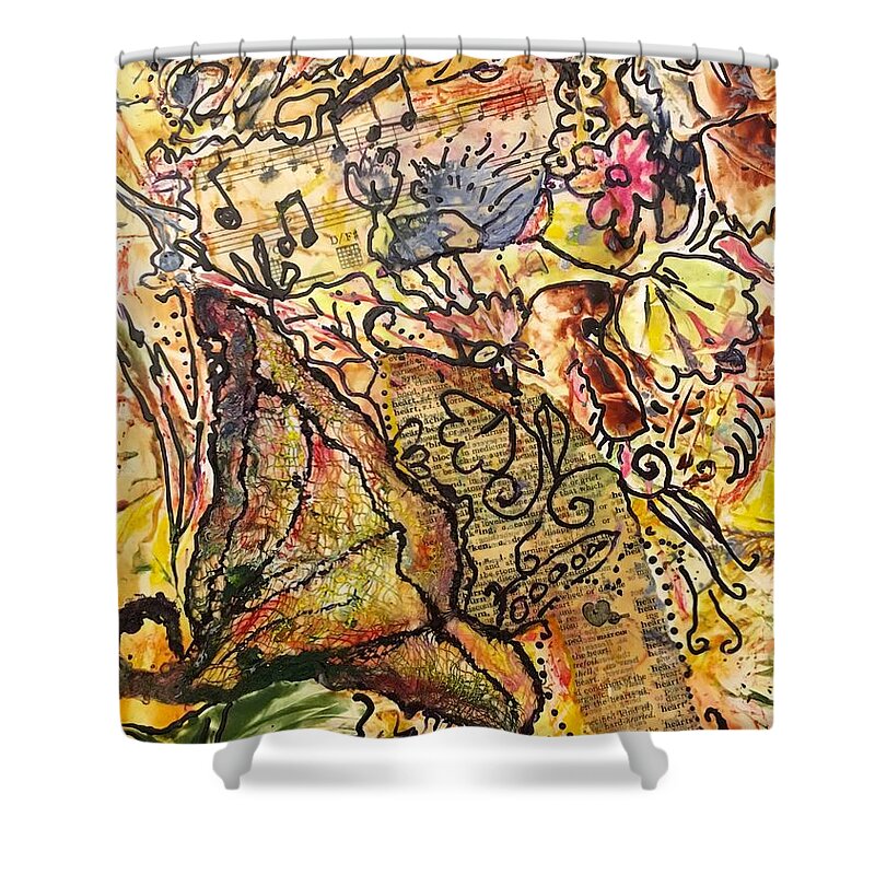 Encaustic Shower Curtain featuring the painting Symphony by Christine Chin-Fook