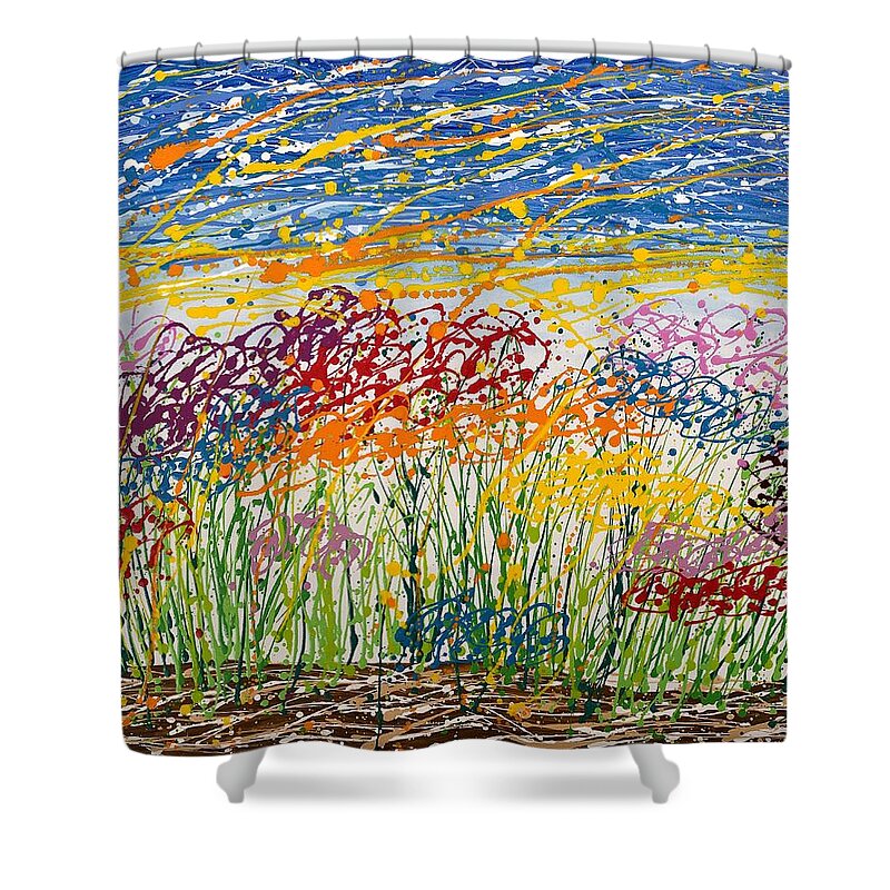 Flower Shower Curtain featuring the painting Symphony of Flowers by Hagit Dayan