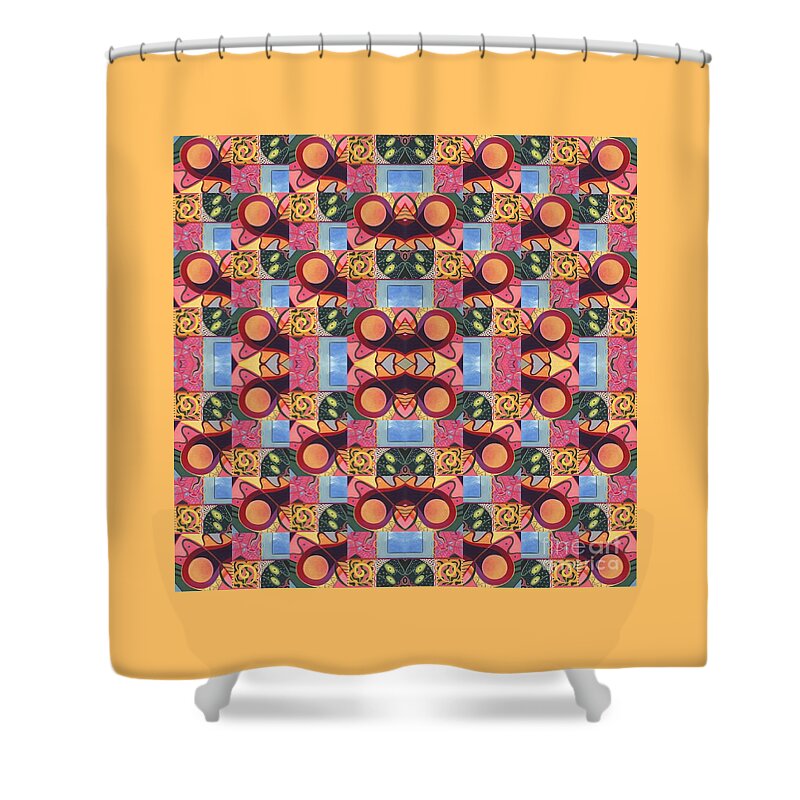 Symmetry Shower Curtain featuring the digital art Synchronicity - A T J O D 1 and 9 Arrangement by Helena Tiainen