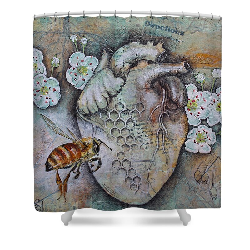 Heart Shower Curtain featuring the mixed media Synergy by Sheri Howe