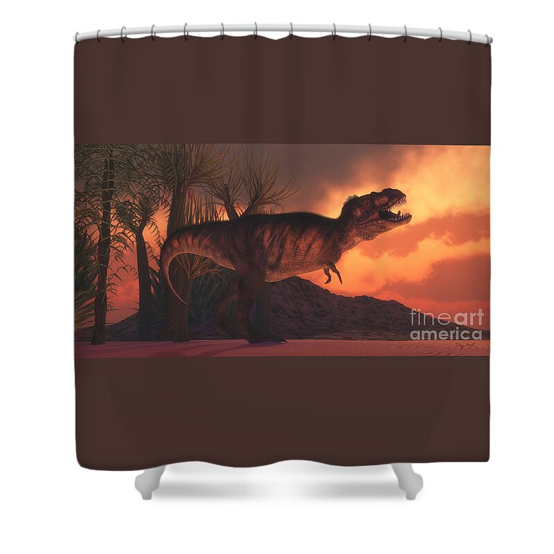 Tyrannosaurus Rex Shower Curtain featuring the painting T-Rex Tyrant by Corey Ford