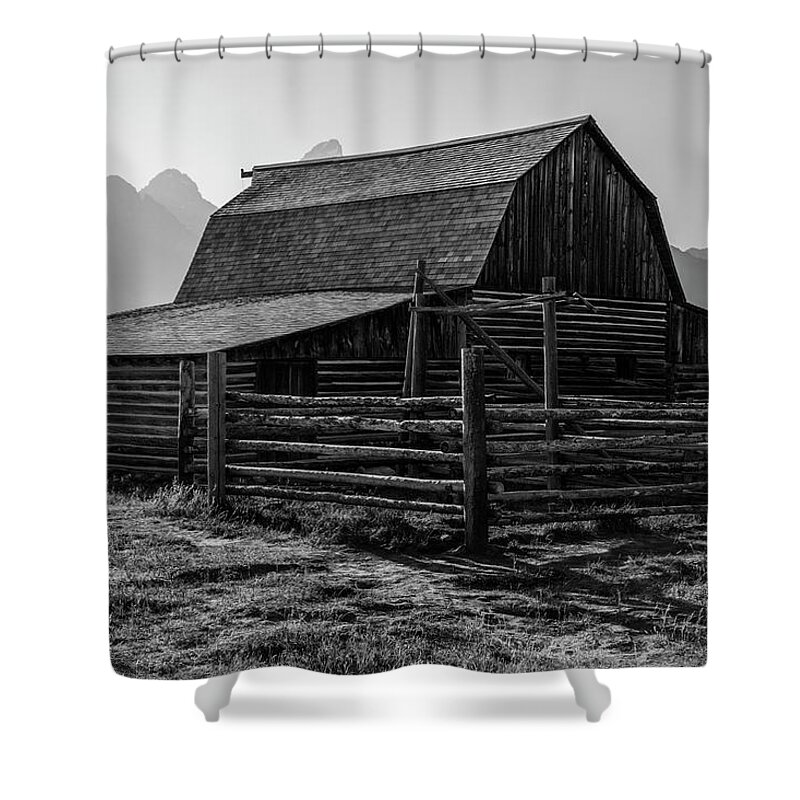 Mormon Row Shower Curtain featuring the photograph T.A. Moulton Barn Grand Tetons Close Up by John McGraw