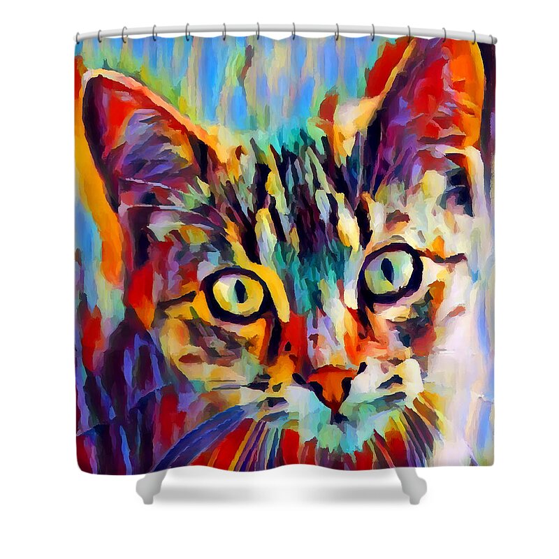 Tabby Shower Curtain featuring the painting Tabby Portrait by Chris Butler