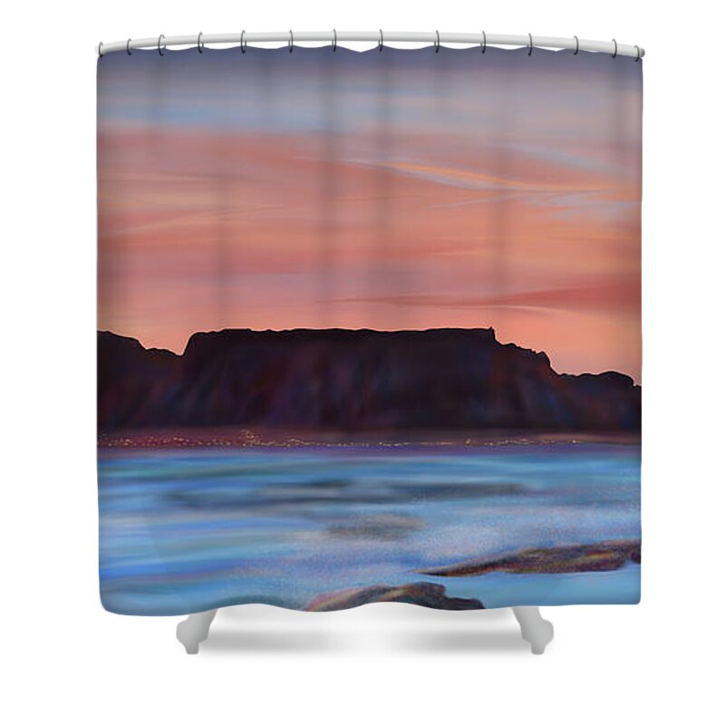 Table Mountain Shower Curtain featuring the painting Soth Africa, Capetown, Table Mountain by Horst Rosenberger
