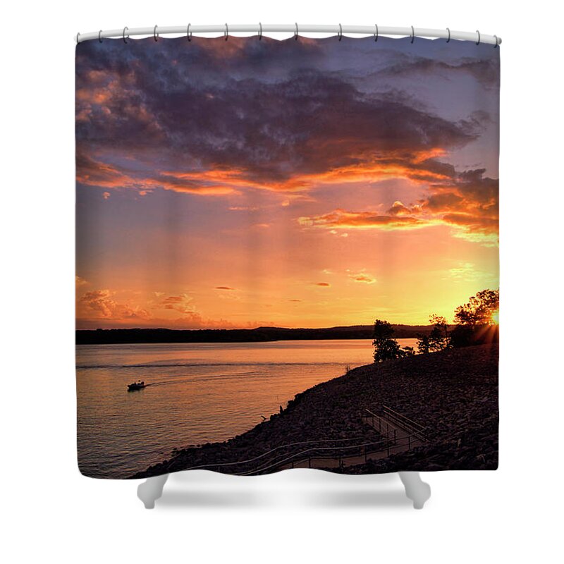 Lake Shower Curtain featuring the photograph Table Rock Sunset by Cricket Hackmann