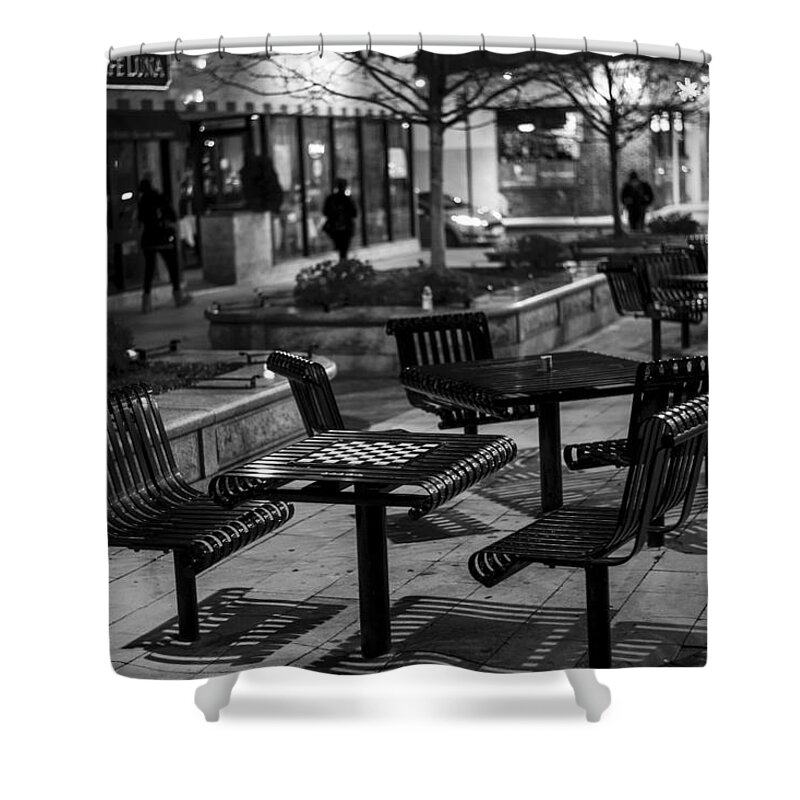 Cambridge Shower Curtain featuring the photograph Table Waiting for a Match. Central Square Cambridge MA by Toby McGuire