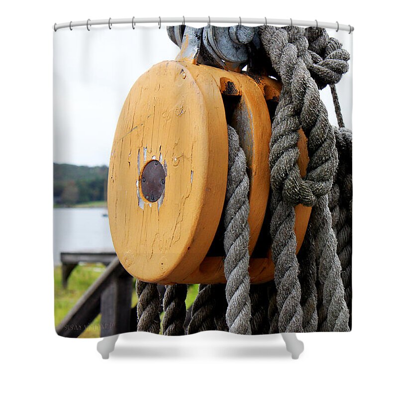 Cape Cod Shower Curtain featuring the photograph Tackle Block by Susan Vineyard