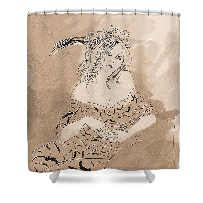 Girl Sitting On Couch Shower Curtain featuring the digital art Tahiti Visit by Judith Barath