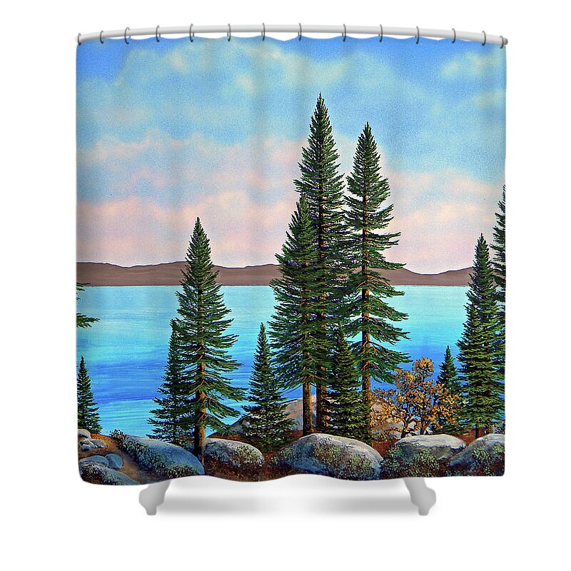 Tahoe Shore Shower Curtain featuring the painting Tahoe Shore by Frank Wilson