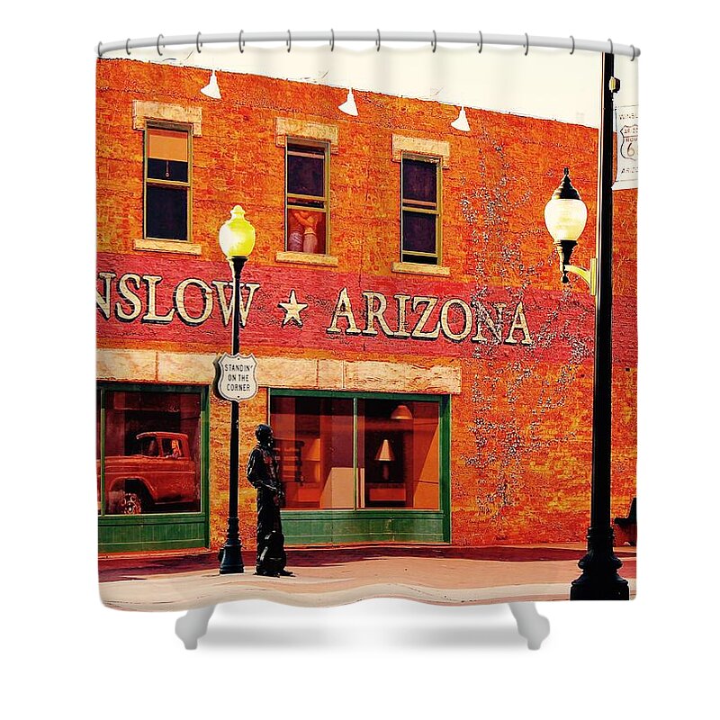Winslow Shower Curtain featuring the photograph Standing on the Corner by Barbara Zahno