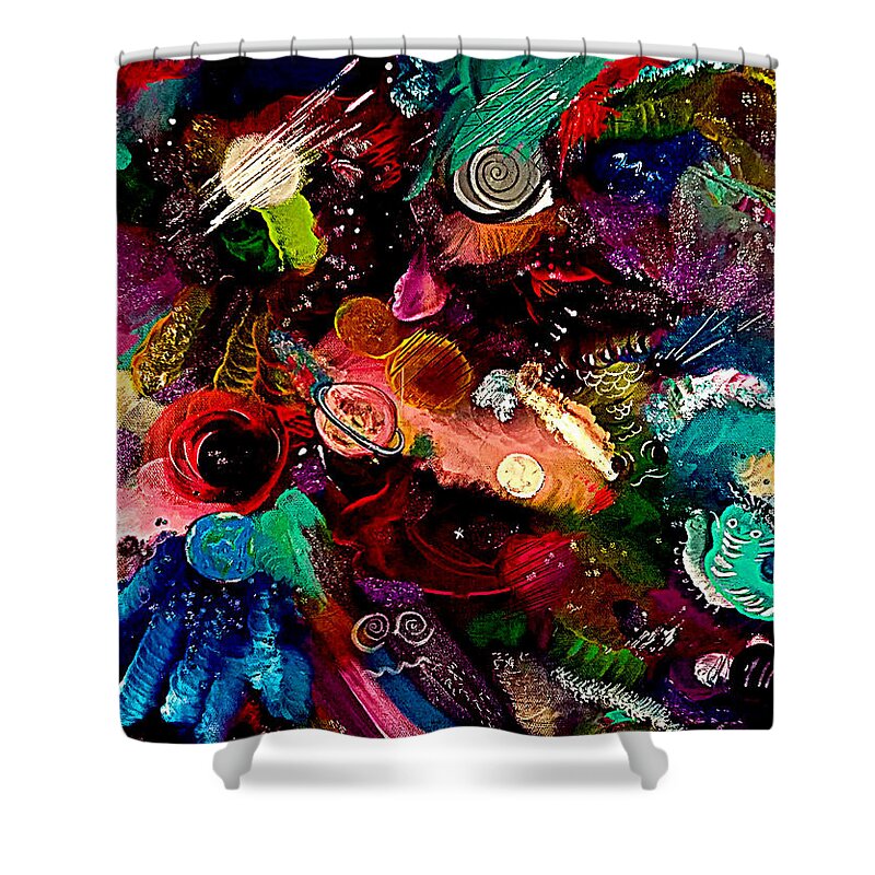Metaphysical Shower Curtain featuring the painting Take Me Back To The Stars by Tracy McDurmon