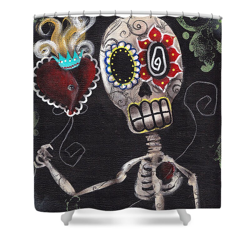 Day Of The Dead Shower Curtain featuring the painting Take my Heart by Abril Andrade