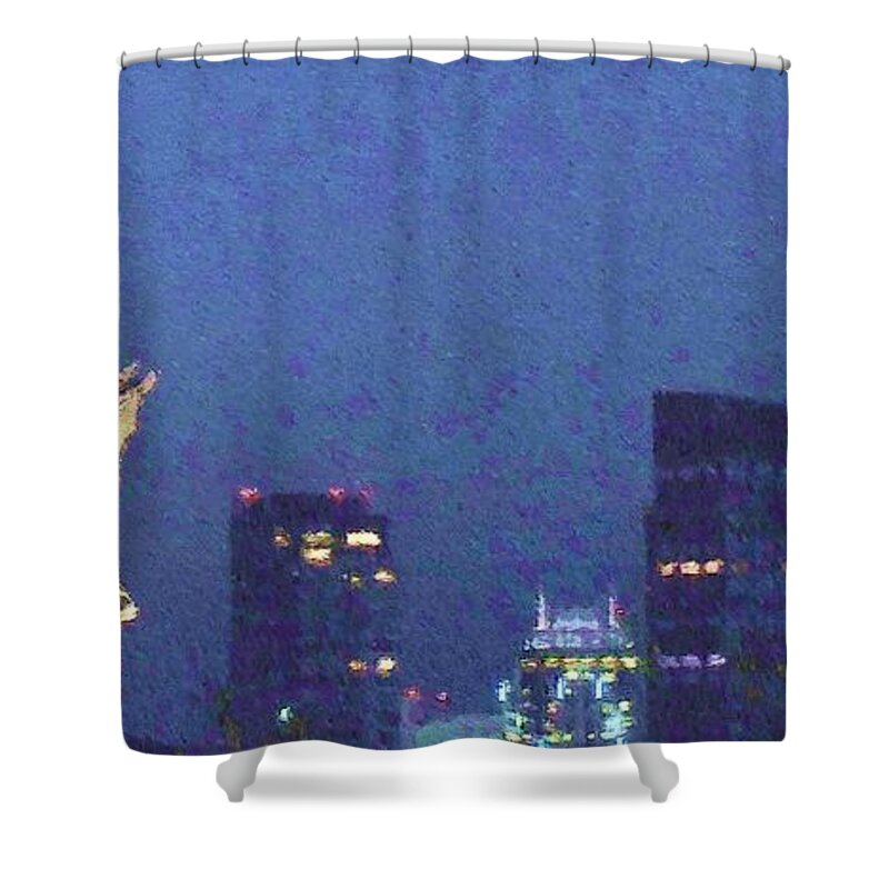 Statue Shower Curtain featuring the digital art Takin' On Boston by Vincent Green