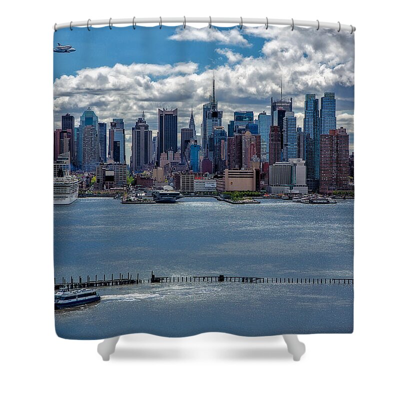Space Shutle Enterprise Shower Curtain featuring the photograph Taking a Free Ride by Susan Candelario