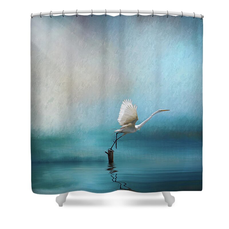 Great Egret Shower Curtain featuring the photograph Taking Flight by Randall Allen
