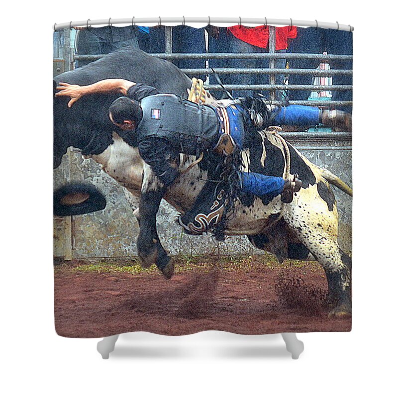 Rodeo Shower Curtain featuring the photograph Taking the Fall by Lori Seaman