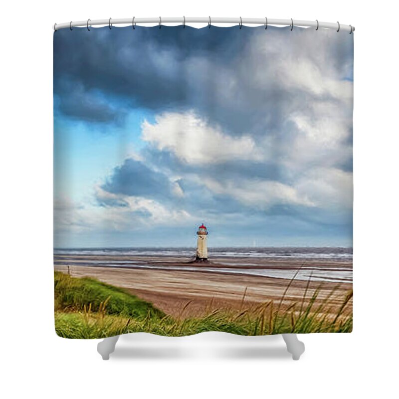 Talacre Lighthouse Shower Curtain featuring the photograph Talacre Lighthouse Wales by Adrian Evans