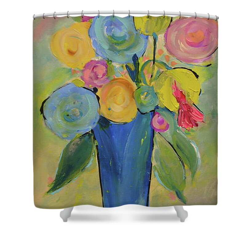 Happy Paintings Shower Curtain featuring the painting Tall Floral Order by Teresa Tilley