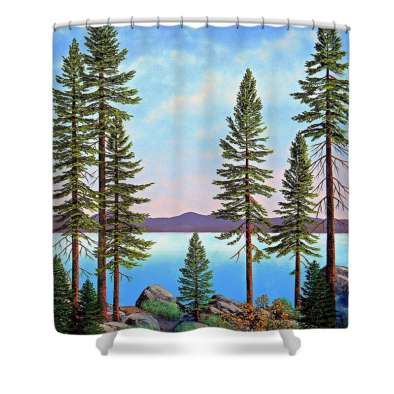 Gouache Shower Curtain featuring the painting Tall Pines Of Lake Tahoe by Frank Wilson