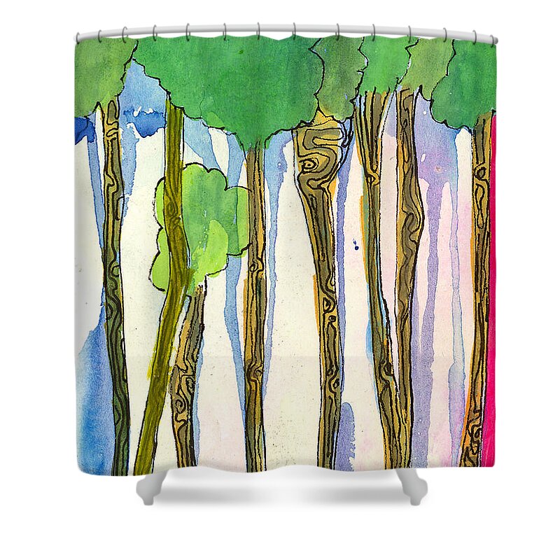 Trees Shower Curtain featuring the mixed media Tall Trees by Tonya Doughty