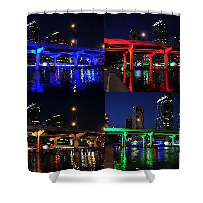 Tampa Bay Florida Shower Curtain featuring the photograph Tampa's colorful bridges by David Lee Thompson