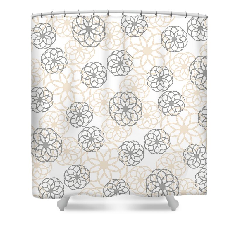 Floral Patterns Shower Curtain featuring the mixed media Tan And Silver Floral Pattern by Christina Rollo