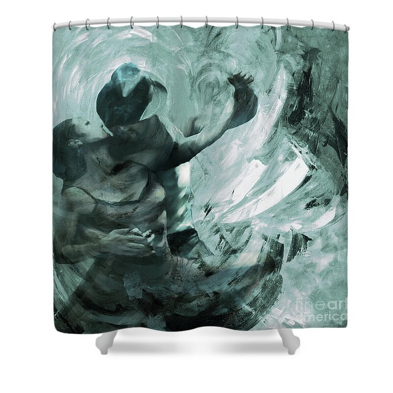 Tango Shower Curtain featuring the painting Tango Dance light blue by Gull G
