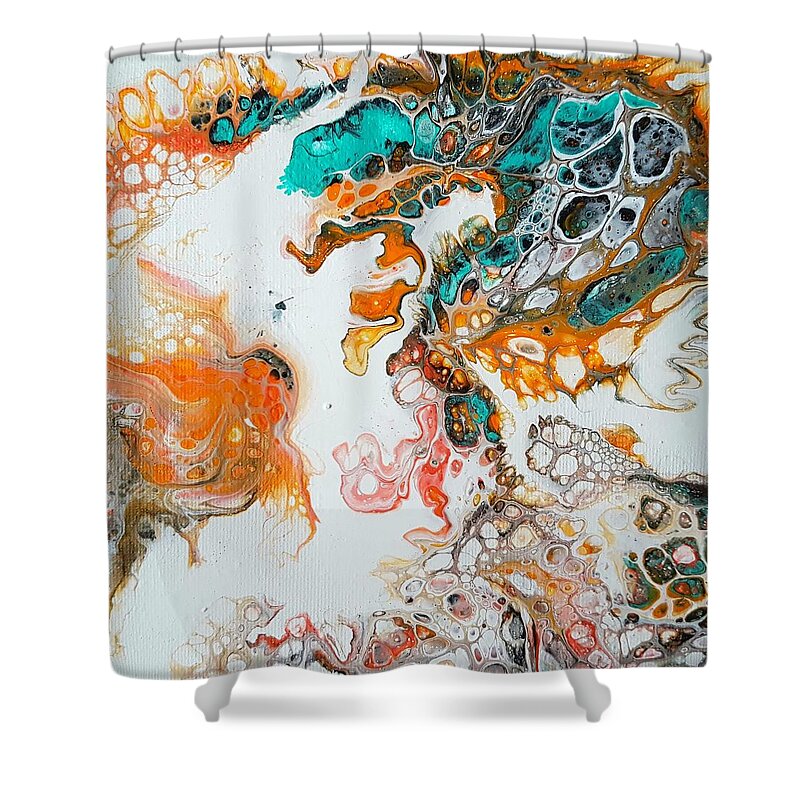 Pour Shower Curtain featuring the painting Tango with Turquoise by Jo Smoley