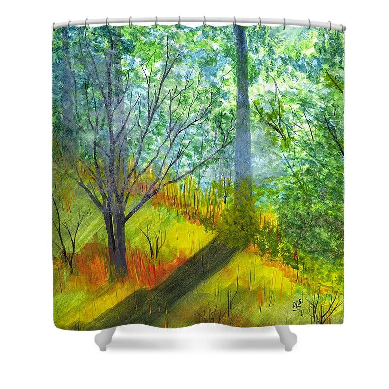 Landscape Shower Curtain featuring the painting Tannis Woods by David Bartsch
