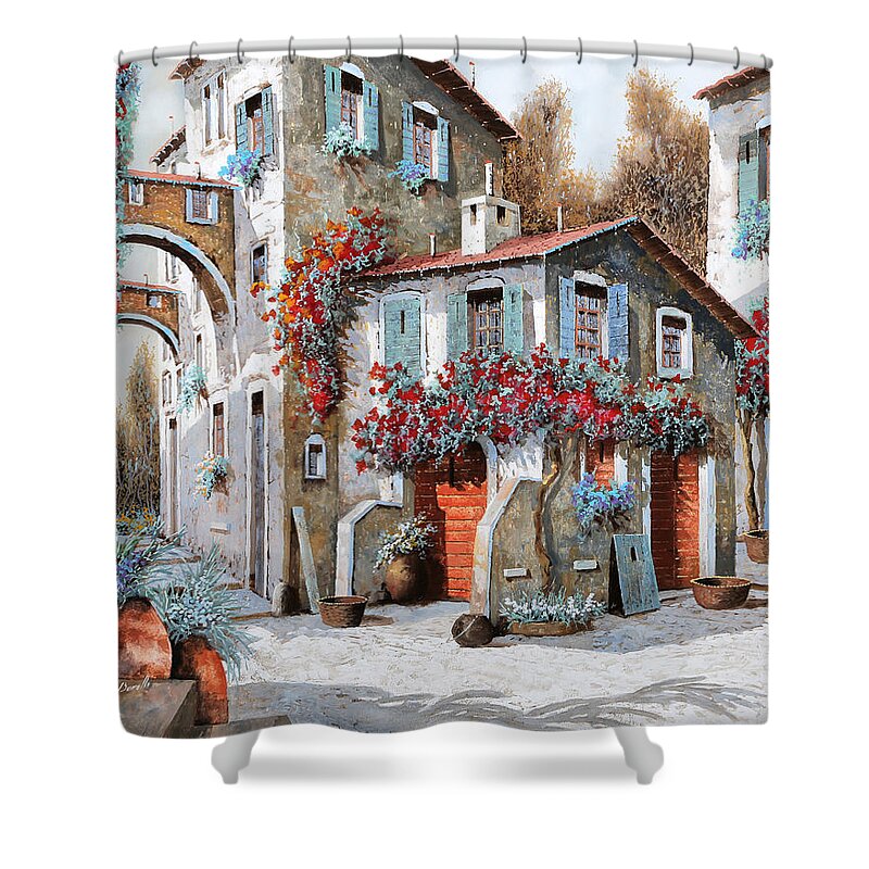Street Scene Shower Curtain featuring the painting Tanti Tanti Fiori by Guido Borelli