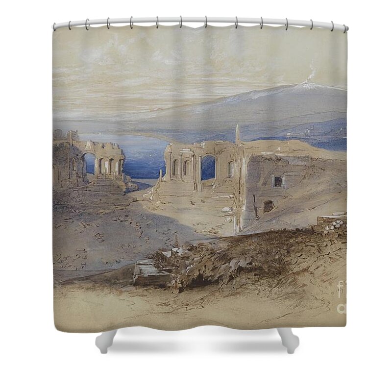 Edward Lear1812-1888 - Taormina Shower Curtain featuring the painting Taormina by MotionAge Designs