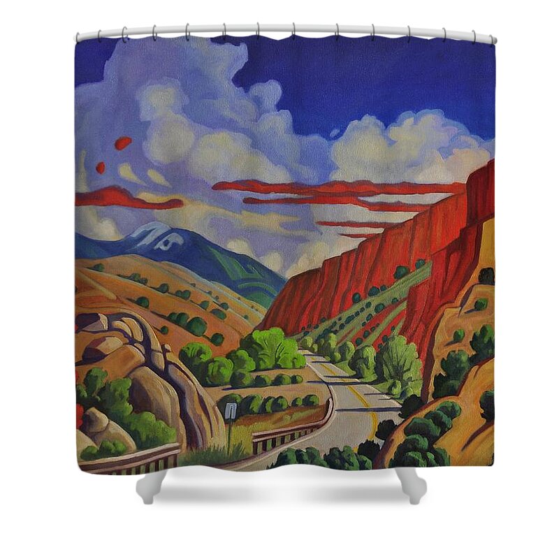 Taos Shower Curtain featuring the painting Taos Gorge Journey by Art West