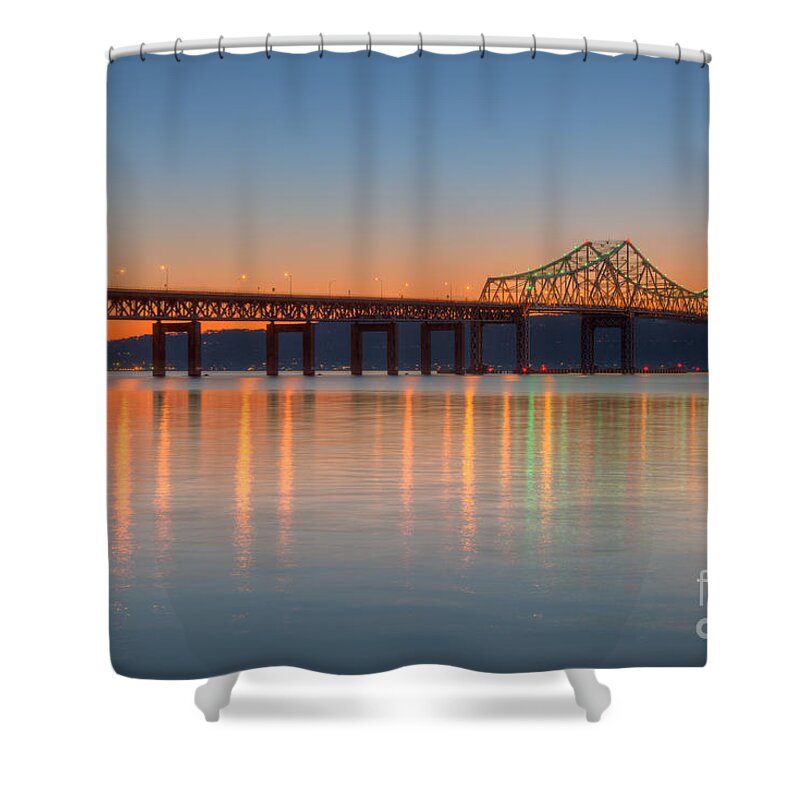 Clarence Holmes Shower Curtain featuring the photograph Tappan Zee Bridge after Sunset II by Clarence Holmes