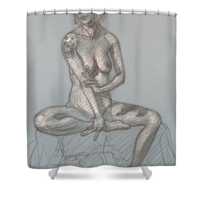Realism Shower Curtain featuring the drawing Tara Looking Down by Donelli DiMaria