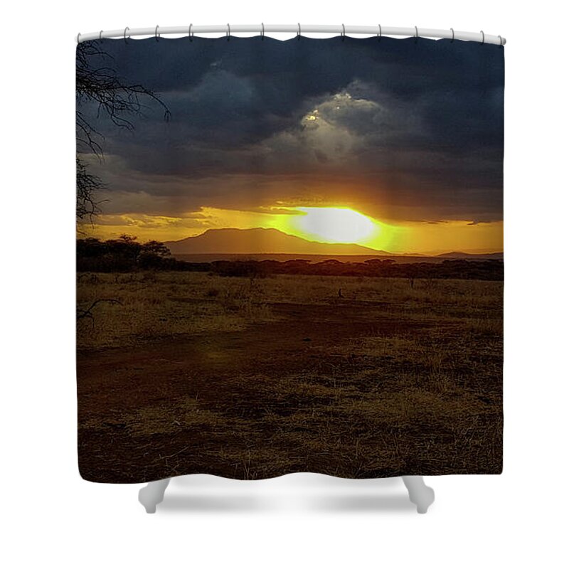 Africa Shower Curtain featuring the photograph Tarangire Sunset by Marilyn Burton