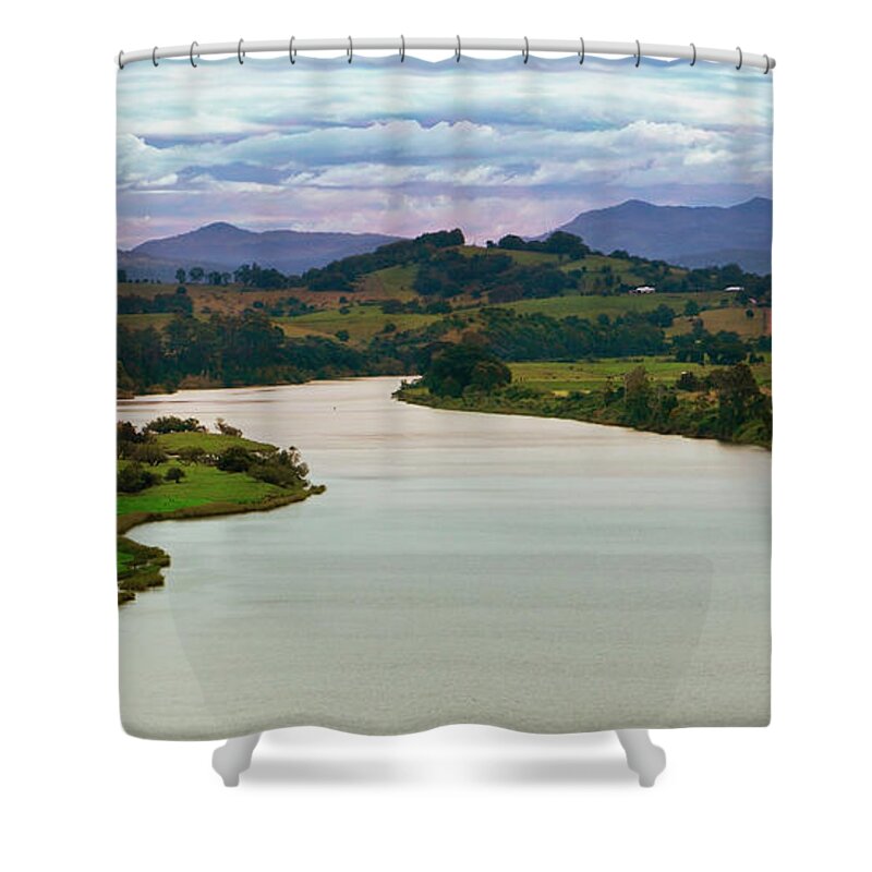 Taree Lookout Australia Shower Curtain featuring the digital art Taree lookout 0676 by Kevin Chippindall
