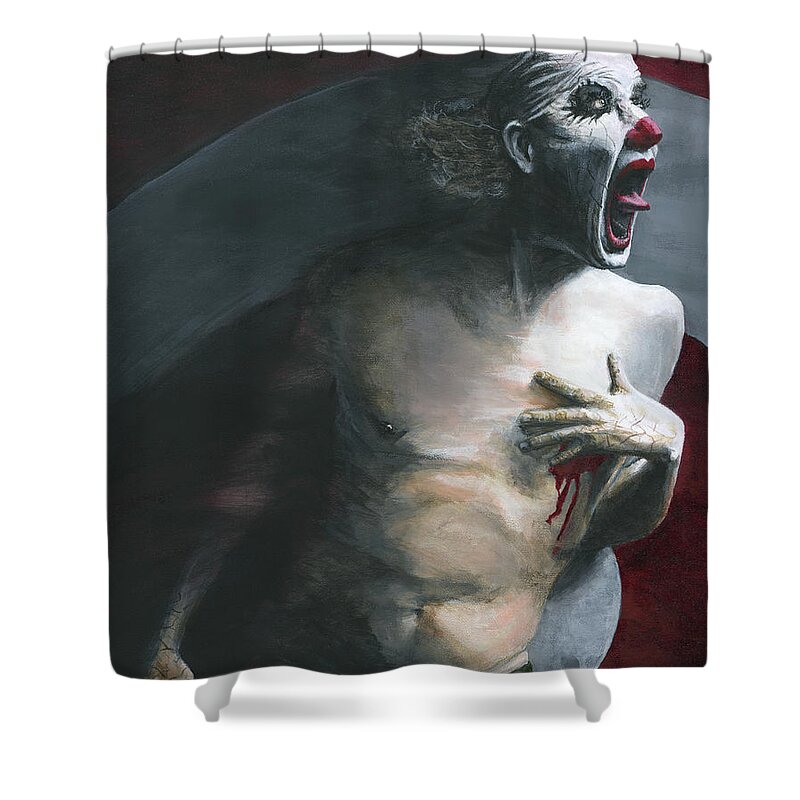 Clown Shower Curtain featuring the painting Target Practice by Matthew Mezo