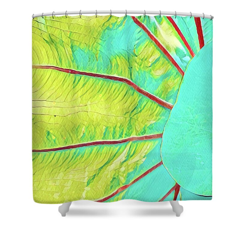 #flowersofaloha #taroleaf #turquoise #aloha Shower Curtain featuring the photograph Taro Leaf in Turquoise - The Other Side by Joalene Young