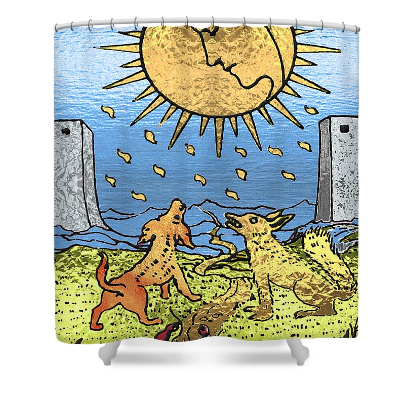 'tarot’ Collection By Serge Averbukh Shower Curtain featuring the digital art Tarot Gold Edition - Major Arcana - The Moon by Serge Averbukh