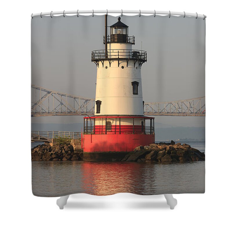 Clarence Holmes Shower Curtain featuring the photograph Tarrytown Lighthouse and Tappan Zee Bridge V by Clarence Holmes