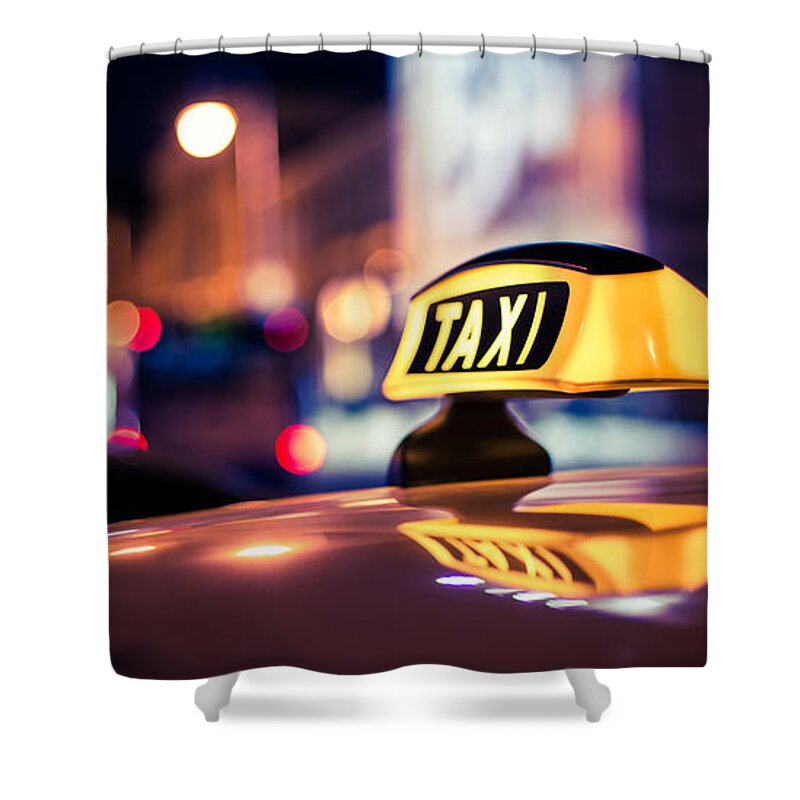 Bavaria Shower Curtain featuring the photograph TAXI - blue by Hannes Cmarits