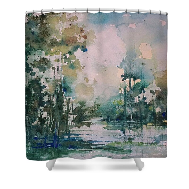 Tchefuncte River Shower Curtain featuring the painting Tchefuncte River by Robin Miller-Bookhout