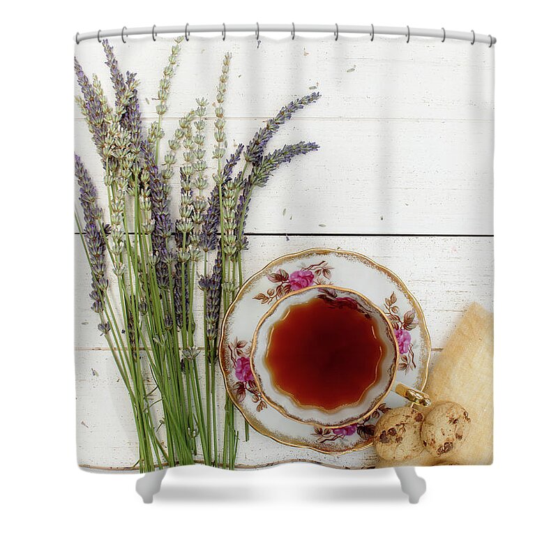 Tea Shower Curtain featuring the photograph Tea and Cookies Still Life by Rebecca Cozart